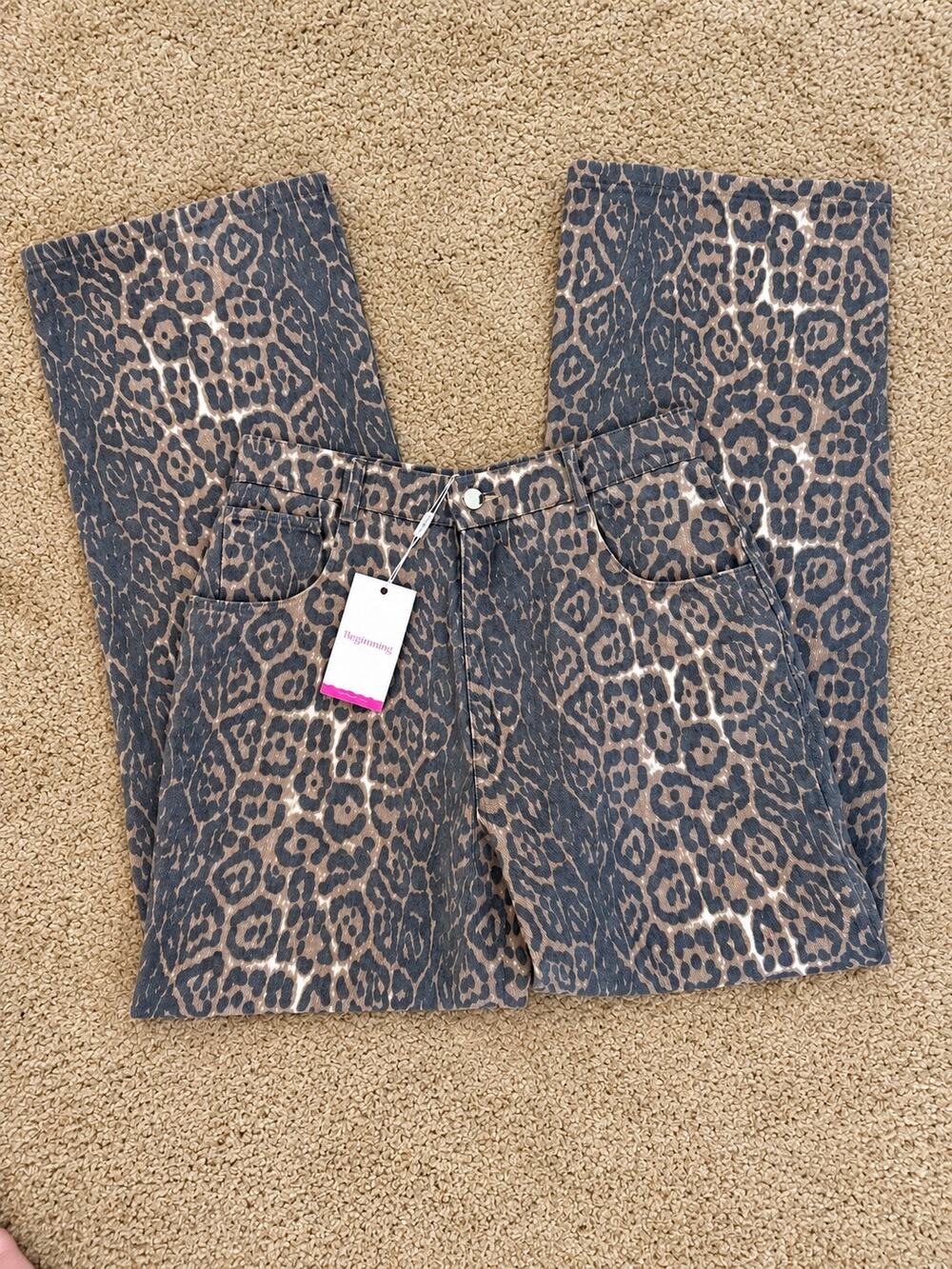 Beginning Boutique Brunet Leopard Print Straight Leg Jeans US 4 NWT